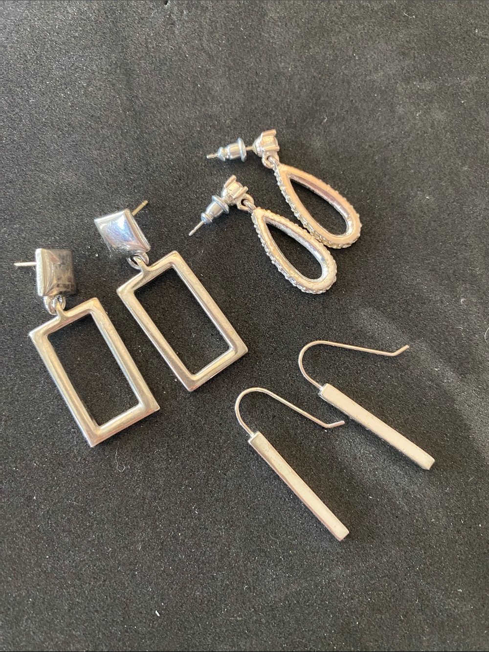 3 pr. Pierced Silvertone Earrings